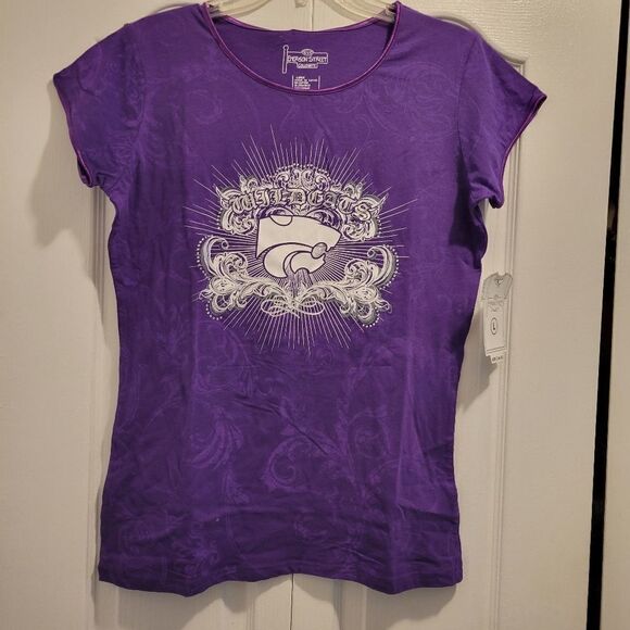 NEW L KSTATE KANSAS PURPLE WILDCATS EMBELLISHED TSHIRT TOP LARGE NWT - Picture 1 of 5